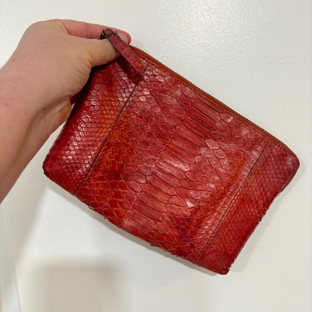 Johnny Ramli Designer Red Snakeskin Zip Bag/Clutch - Picture 11 of 16